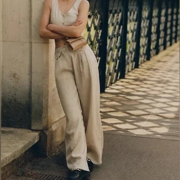 Anthropologie x Sovere Linen Wide Leg Pleated Pants Trousers Small 4-6 - Picture 2 of 16